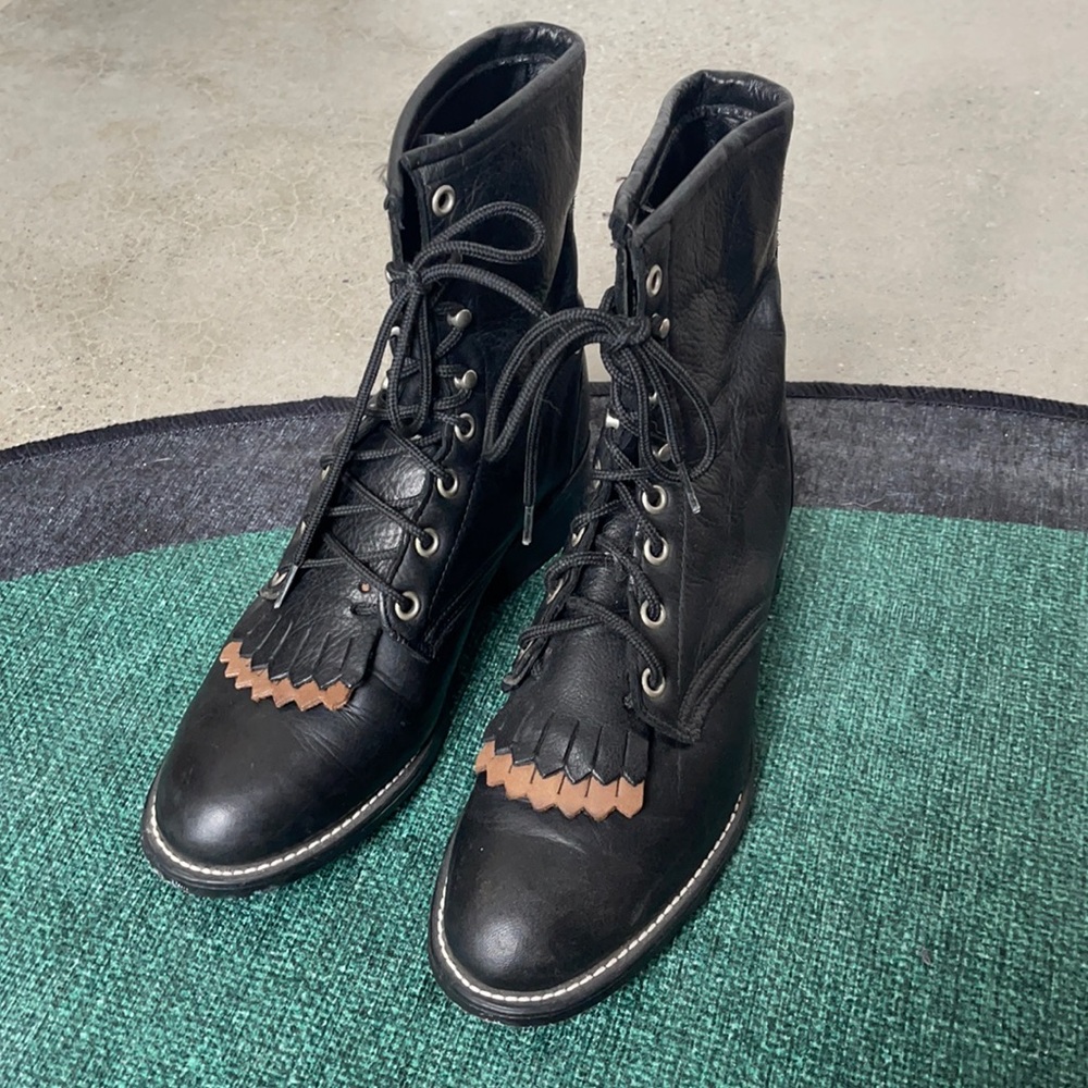 Vintage Lardeo Black Leather Lace Up Kiltie Boots